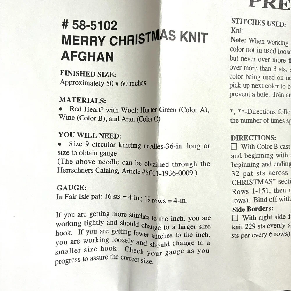 Vintage Herrschners Merry Christmas Knit Afghan Knitting Kit 50x60 Yarn Reindeer
